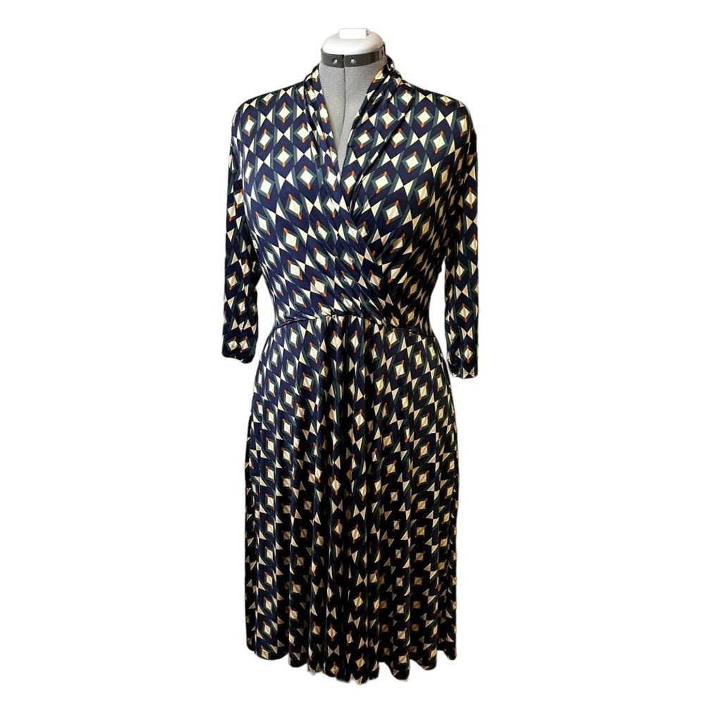 Audrey Whitmore Greenwhich Elbow Sleeve Wrap Dress geometric Print size 2x EUC